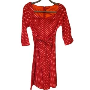 1950's-Style Cocktail Dress, Retro Rockabilly Red Polkadot Size Small